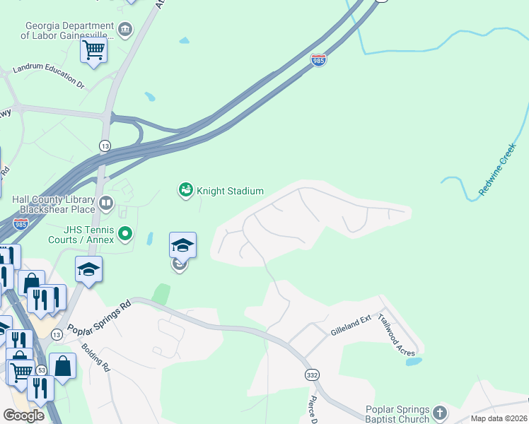 map of restaurants, bars, coffee shops, grocery stores, and more near 3812 Amberleigh Trace in Gainesville