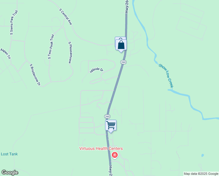 map of restaurants, bars, coffee shops, grocery stores, and more near 2521 Marshalls Run in Show Low