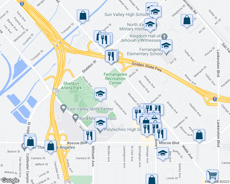 map of restaurants, bars, coffee shops, grocery stores, and more near 8669 Remick Avenue in Los Angeles