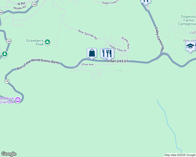 map of restaurants, bars, coffee shops, grocery stores, and more near 26441 Apache Trail in Lake Arrowhead
