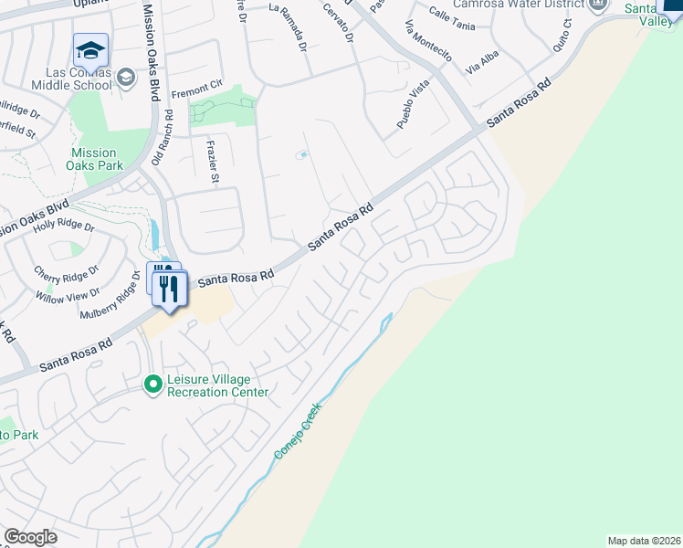 map of restaurants, bars, coffee shops, grocery stores, and more near 35205 Village 35 in Camarillo