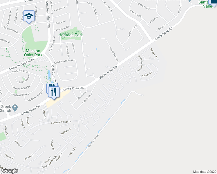 map of restaurants, bars, coffee shops, grocery stores, and more near 35205 Village 35 in Camarillo