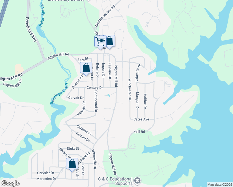map of restaurants, bars, coffee shops, grocery stores, and more near 2725 Pilgrim Mill Road in Cumming