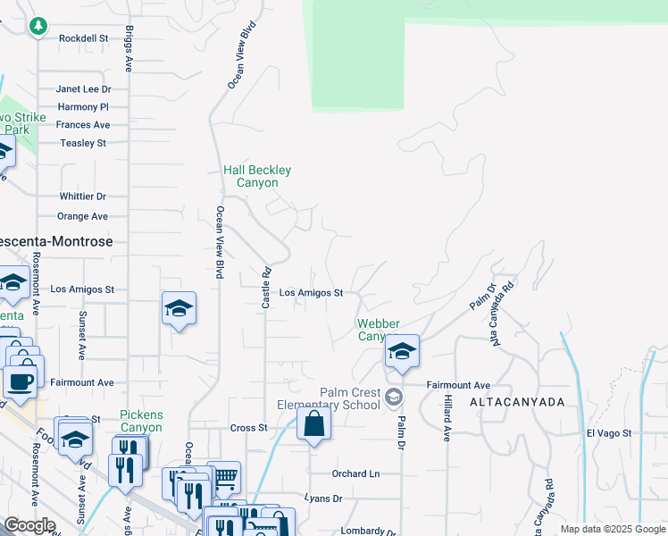map of restaurants, bars, coffee shops, grocery stores, and more near 5428 La Forest Drive in La Cañada Flintridge