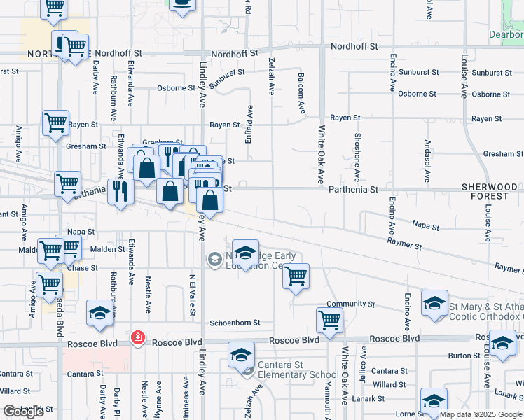 map of restaurants, bars, coffee shops, grocery stores, and more near 8610 Blauvelt Place in Los Angeles