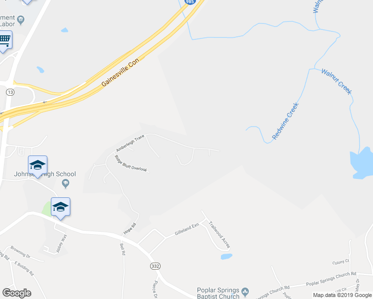 map of restaurants, bars, coffee shops, grocery stores, and more near 4072 Amberleigh Trace in Gainesville