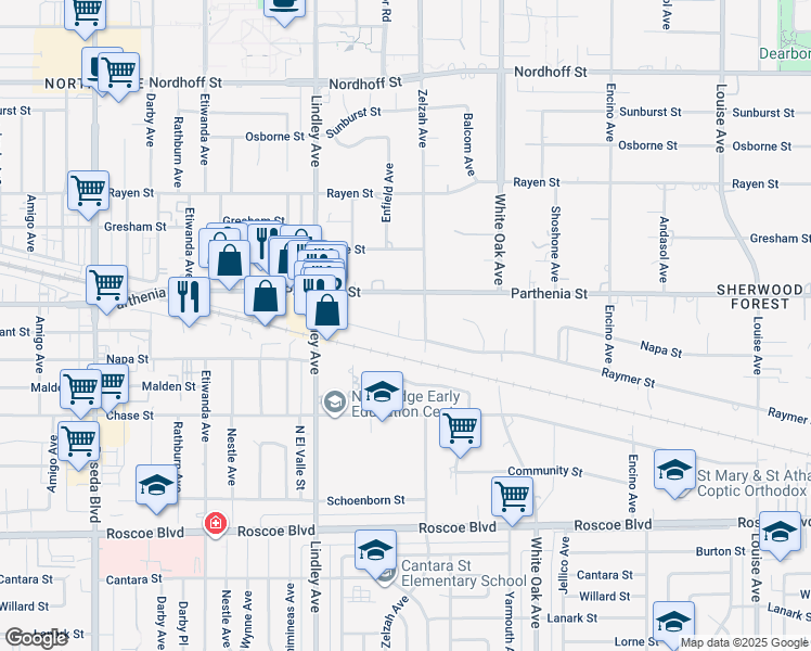map of restaurants, bars, coffee shops, grocery stores, and more near 8610 Blauvelt Place in Los Angeles