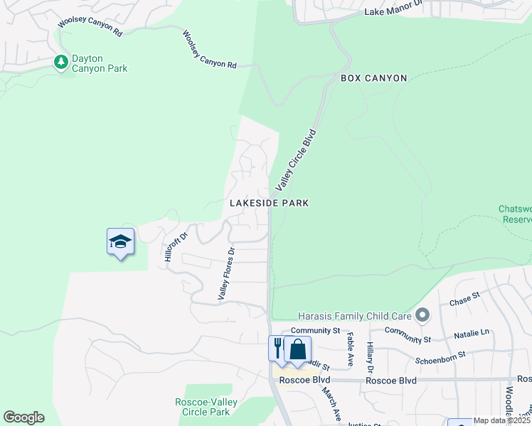 map of restaurants, bars, coffee shops, grocery stores, and more near 8657 Valley Circle Boulevard in Los Angeles