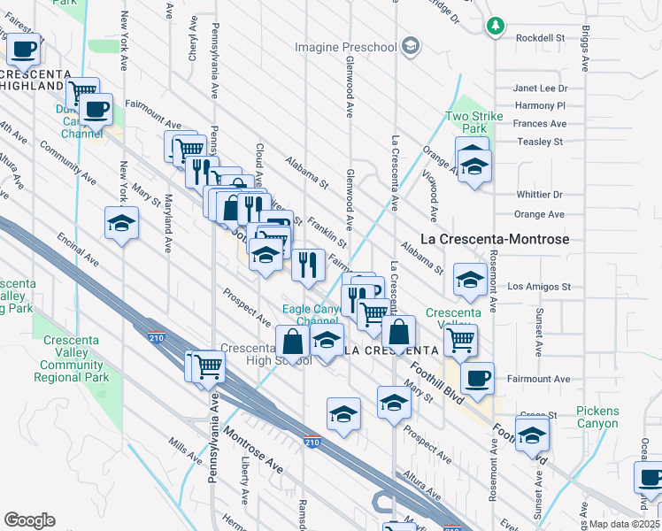 map of restaurants, bars, coffee shops, grocery stores, and more near 2920 Fairmount Avenue in La Crescenta-Montrose