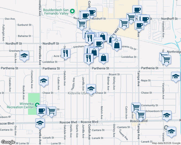 map of restaurants, bars, coffee shops, grocery stores, and more near 8619 Bothwell Road in Los Angeles