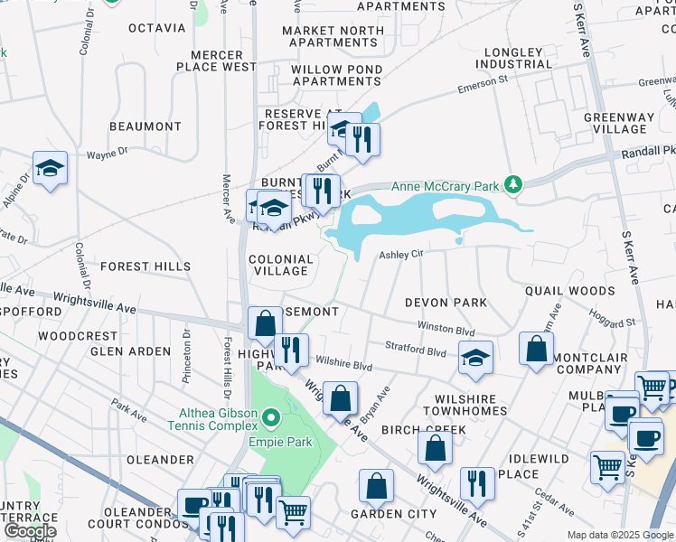 map of restaurants, bars, coffee shops, grocery stores, and more near 610 Rosemont Avenue in Wilmington