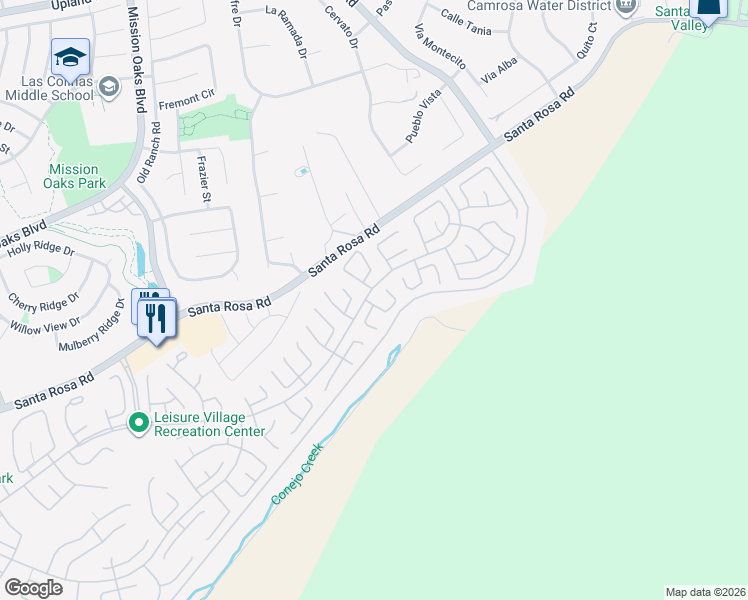 map of restaurants, bars, coffee shops, grocery stores, and more near 38003 Village 38 in Camarillo