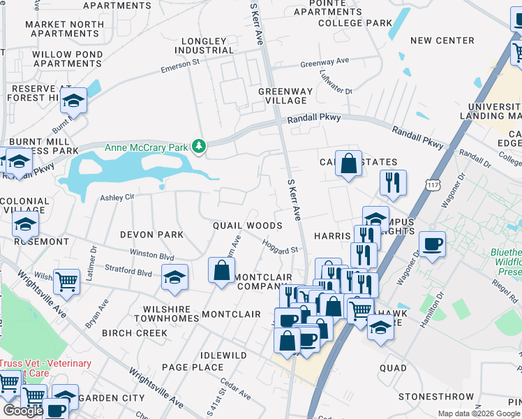 map of restaurants, bars, coffee shops, grocery stores, and more near 4233 Sequoia Court in Wilmington