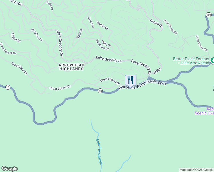 map of restaurants, bars, coffee shops, grocery stores, and more near 24995 Ocean View Drive in San Bernardino
