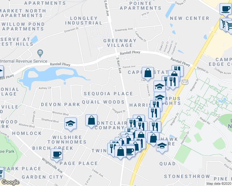 map of restaurants, bars, coffee shops, grocery stores, and more near 522 South Kerr Avenue in Wilmington
