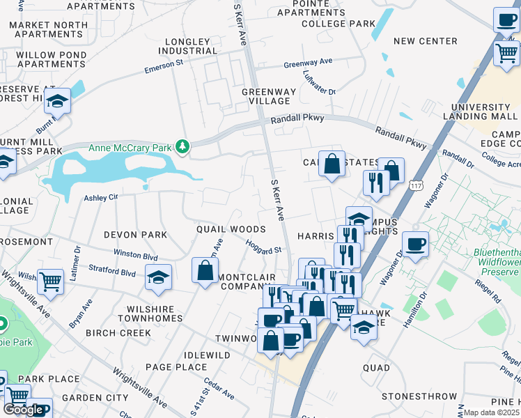map of restaurants, bars, coffee shops, grocery stores, and more near 522 South Kerr Avenue in Wilmington