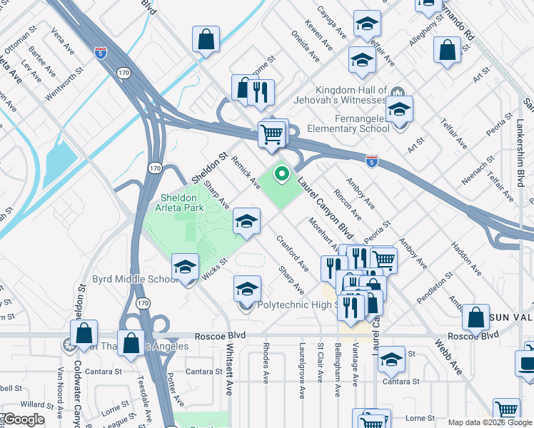 map of restaurants, bars, coffee shops, grocery stores, and more near 8688 Cranford Avenue in Los Angeles