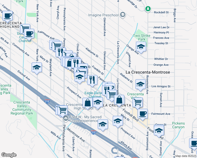 map of restaurants, bars, coffee shops, grocery stores, and more near 2926 Fairmount Avenue in La Crescenta-Montrose