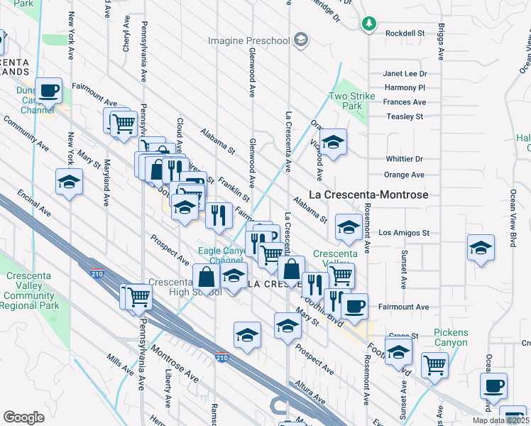 map of restaurants, bars, coffee shops, grocery stores, and more near 2854 Fairmount Avenue in La Crescenta-Montrose
