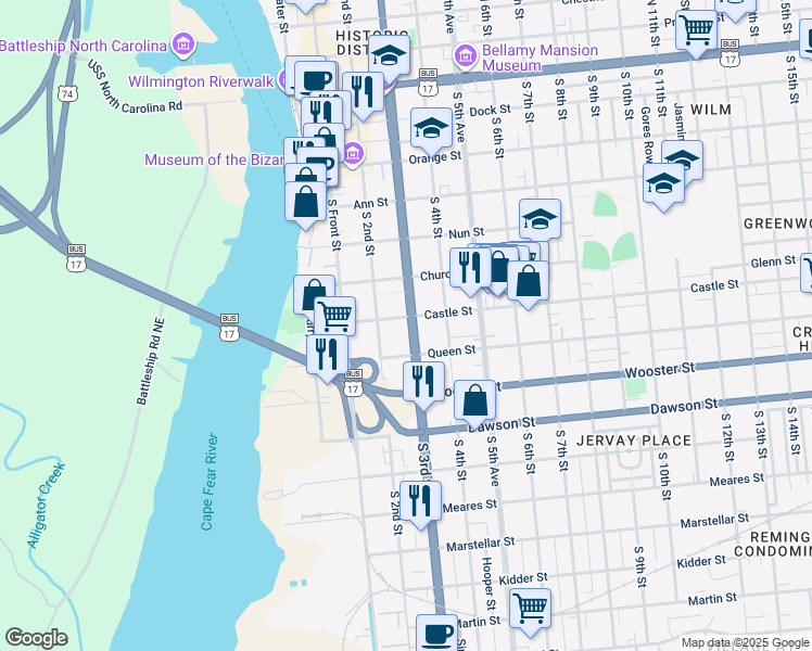 map of restaurants, bars, coffee shops, grocery stores, and more near 617 South 2nd Street in Wilmington