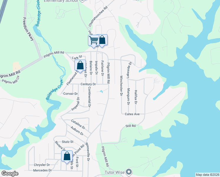 map of restaurants, bars, coffee shops, grocery stores, and more near 2725 Pilgrim Mill Road in Cumming