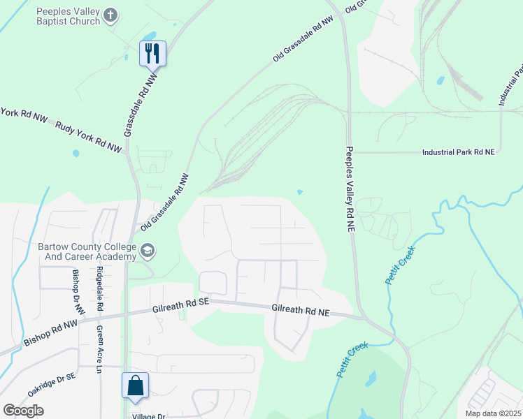 map of restaurants, bars, coffee shops, grocery stores, and more near 59 Summer Place Northwest in Cartersville
