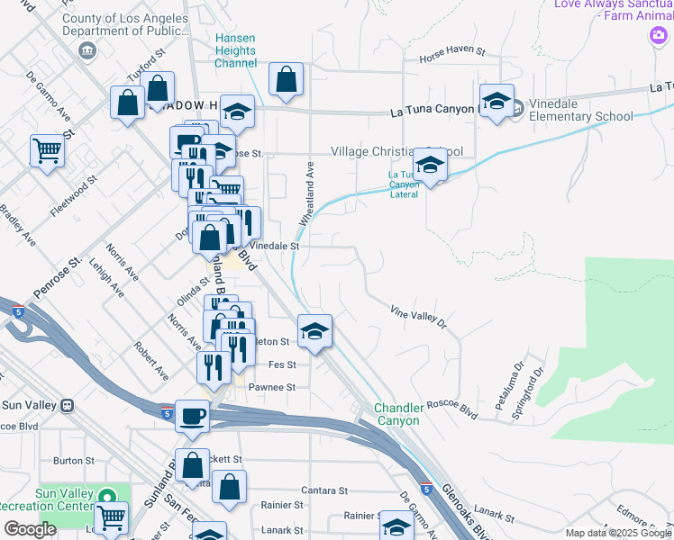 map of restaurants, bars, coffee shops, grocery stores, and more near 10528 Alskog Street in Los Angeles