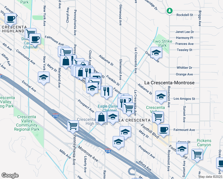 map of restaurants, bars, coffee shops, grocery stores, and more near 2943 Fairmount Avenue in La Crescenta-Montrose
