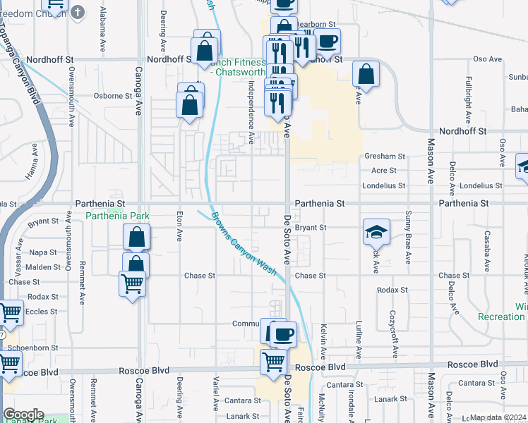 map of restaurants, bars, coffee shops, grocery stores, and more near in Los Angeles
