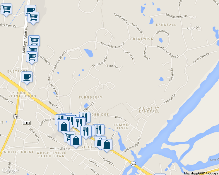 map of restaurants, bars, coffee shops, grocery stores, and more near 1909 Prestwick Lane in Wilmington