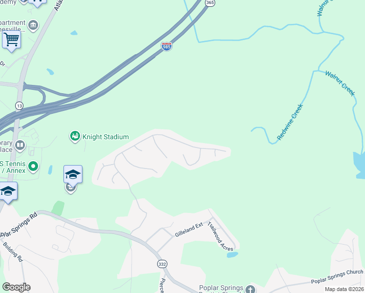 map of restaurants, bars, coffee shops, grocery stores, and more near 4052 Amberleigh Trace in Gainesville