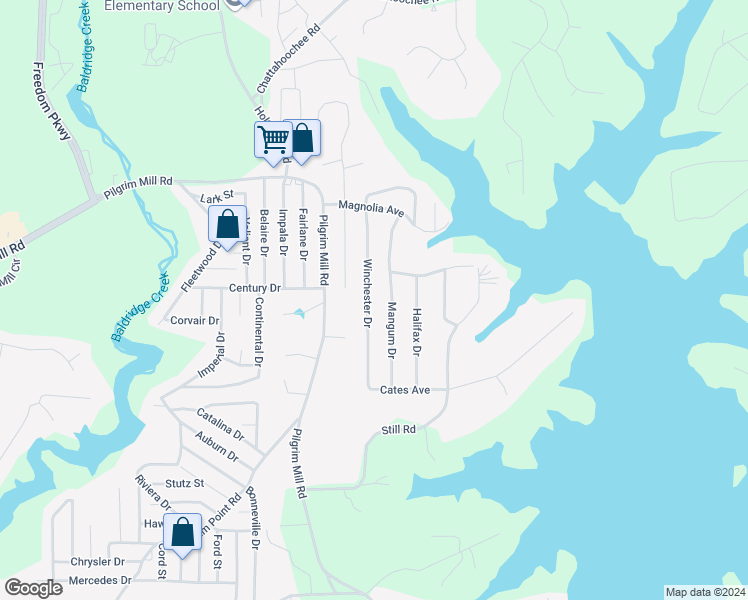 map of restaurants, bars, coffee shops, grocery stores, and more near 2915 Winchester Drive in Cumming
