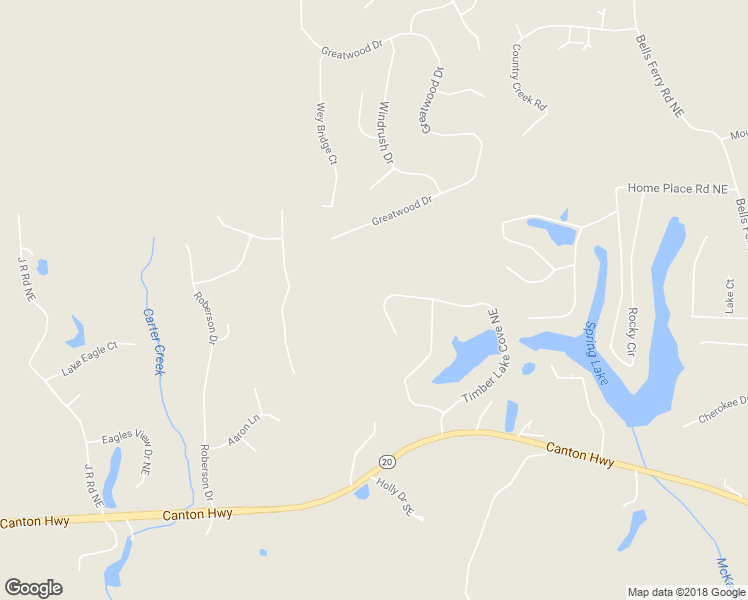 map of restaurants, bars, coffee shops, grocery stores, and more near 62 Timberlake Cove Northeast in Cartersville