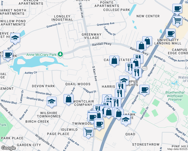 map of restaurants, bars, coffee shops, grocery stores, and more near 522 South Kerr Avenue in Wilmington