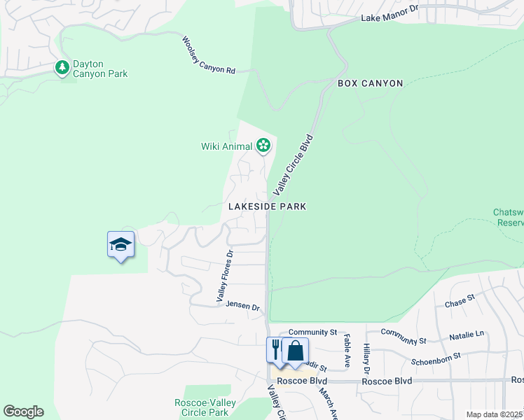 map of restaurants, bars, coffee shops, grocery stores, and more near 8665 Valley Circle Boulevard in Los Angeles