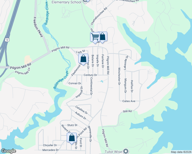 map of restaurants, bars, coffee shops, grocery stores, and more near 3230 Century Drive in Cumming