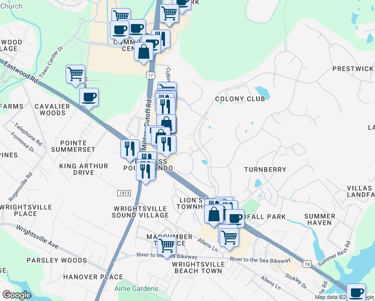 map of restaurants, bars, coffee shops, grocery stores, and more near 1805 Vincennes Place in Wilmington