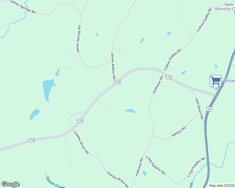 map of restaurants, bars, coffee shops, grocery stores, and more near 5988 Georgia 174 in Danielsville