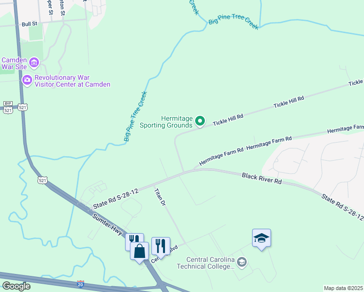 map of restaurants, bars, coffee shops, grocery stores, and more near 2401 Tickle Hill Road in Camden