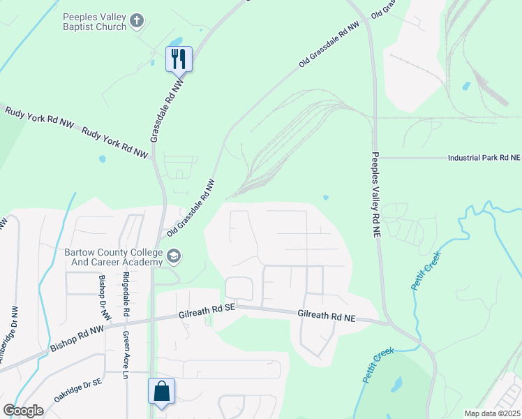 map of restaurants, bars, coffee shops, grocery stores, and more near 72 Summer Place Northwest in Cartersville