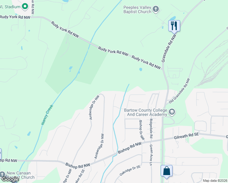 map of restaurants, bars, coffee shops, grocery stores, and more near 61 Bishop Mill Drive Northwest in Cartersville