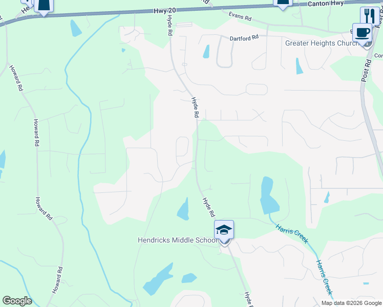 map of restaurants, bars, coffee shops, grocery stores, and more near 4935 Roosevelt Circle in Cumming