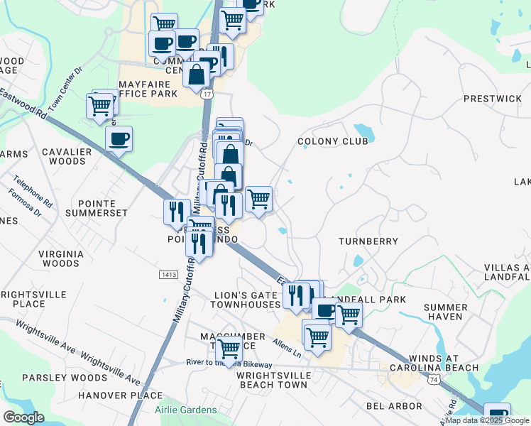 map of restaurants, bars, coffee shops, grocery stores, and more near 1817 Vincennes Place in Wilmington