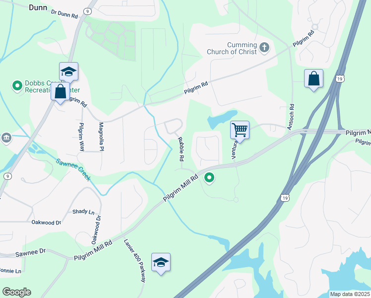 map of restaurants, bars, coffee shops, grocery stores, and more near 1244 Rubble Road in Cumming