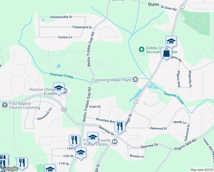 map of restaurants, bars, coffee shops, grocery stores, and more near 1475 Parkside Village Drive in Cumming