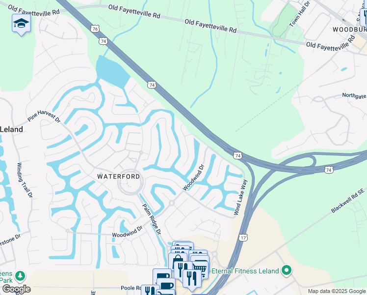 map of restaurants, bars, coffee shops, grocery stores, and more near 1030 Sun Skipper Lane in Leland