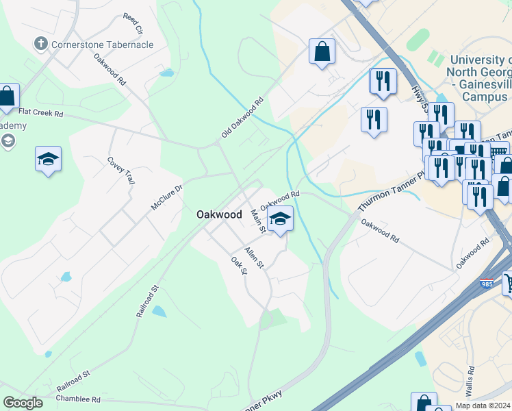 map of restaurants, bars, coffee shops, grocery stores, and more near 4209 Oakwood Road in Oakwood