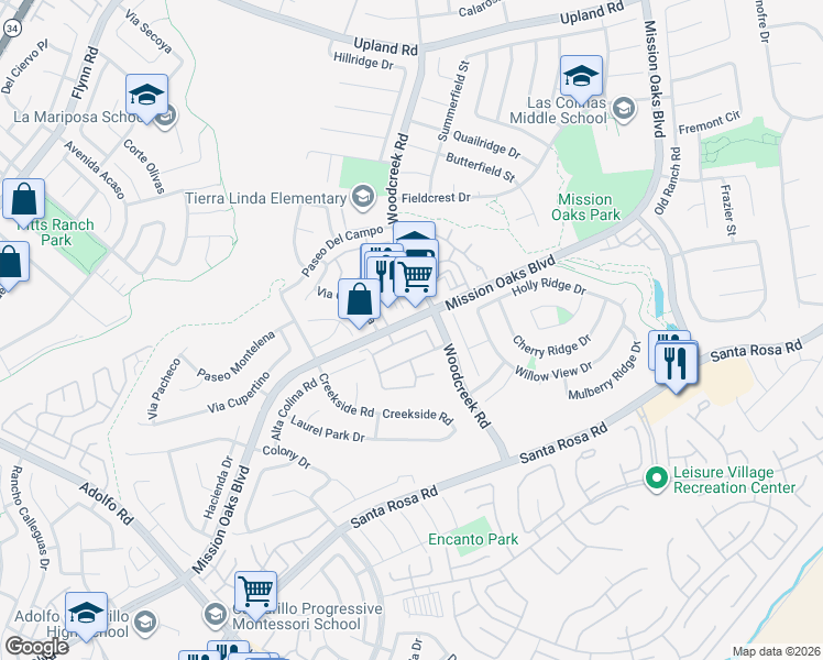 map of restaurants, bars, coffee shops, grocery stores, and more near 5311 Paseo Ricoso in Camarillo