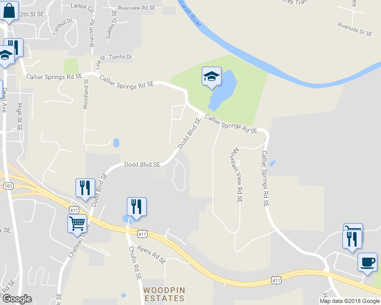 map of restaurants, bars, coffee shops, grocery stores, and more near 93 Dodd Boulevard Southeast in Rome
