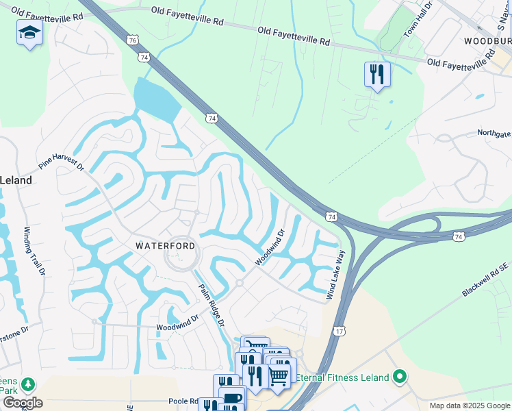 map of restaurants, bars, coffee shops, grocery stores, and more near 1030 Sun Skipper Lane in Leland